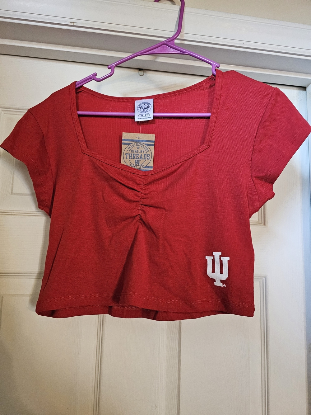 NWT Indiana Hoosiers Red Cropped Ruched Top. Size:M 8/10.
